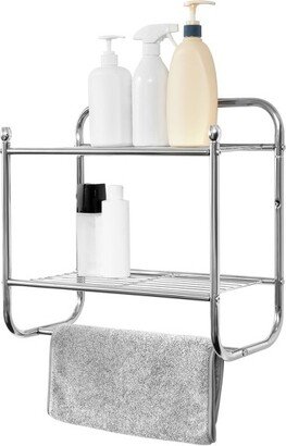 Juvale Wall Mounted 2 Tier Storage Organizer Shelf for Bathroom & Kitchen, Chrome Metal Shower Caddy with Towel Rack