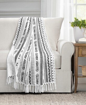 Hygge Stripe Cotton Slub Tassel Fringe Throw, 50 x 60