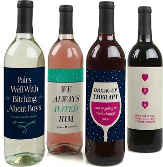Big Dot Of Happiness Break-Up Therapy - Breakup Decor - Wine Bottle Label Stickers - 4 Ct