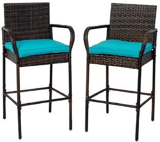 Outdoor Rattan Bar Stools Set of 2 - N/A