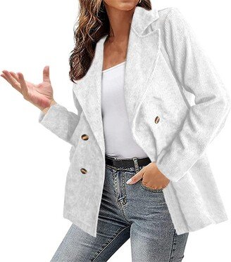 Generic Women's Lapel Jacket Coat Tops Fall Winter New Casual Fashion Jacket Solid Suit Button Coat Big Coats for (d-White