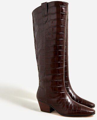 Piper knee-high boots in croc-embossed leather