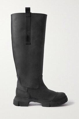 Grosgrain-trimmed Recycled-rubber Knee Boots - Black