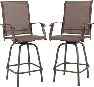 Tangkula 2PCS Patio Swivel Bar Stools Chairs 360 Rotation Barstool Armrest Brown