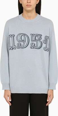 Blue crew-neck sweater with inlay