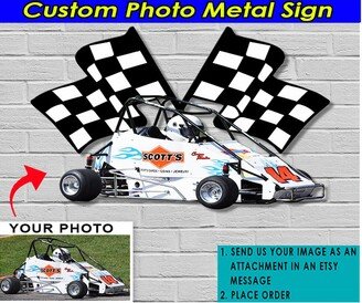 Speedcars Midget Car Personalized Photo Metal Sign, Quarter Midget, Dirt Track Racing, Racer, Late Model, Sprint | Racingmeta