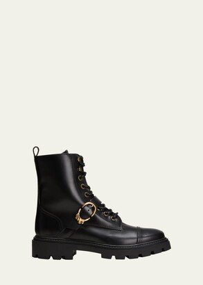 Lionshead Buckle Leather Combat Boots