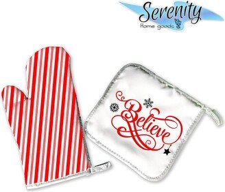 Decorative Kitchen Hot Plate Pot Holder Oven Mitt Set | Believe Christmas