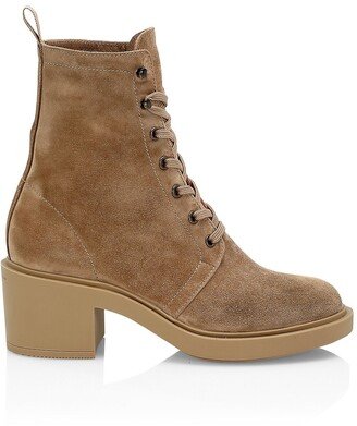 Block-Heel Suede Combat Boots