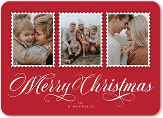 Holiday Cards: Stamp Frames Holiday Card, Red, 5X7, Christmas, Matte, Signature Smooth Cardstock, Rounded