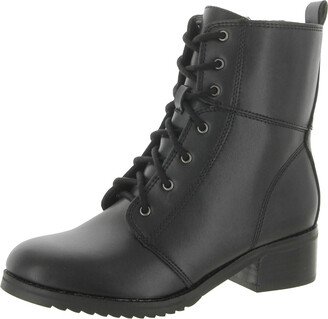 BASSIL Womens Leather Block Heal Combat & Lace-up Boots