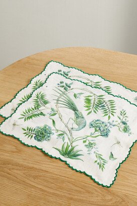 Aquazzura Casa - Secret Garden Set Of Two Printed Linen Placemats - Green
