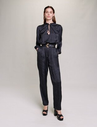 Long black cinched jumpsuit