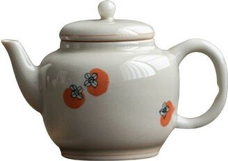 Oriarm Ash Glazed Porcelain Teapot With Hand Painted Persimmon, Chinese Kung Fu Tea Pot For Loose Leaf