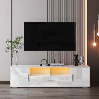 EHEK Morden 63 Entertainment Center Tv Stand With 3 Lager Cabinets for Lounge Room, High Glossy Front Tv Cabinet with Led Lights