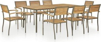 9 Piece Patio Dining Set Solid Acacia Wood and Steel - 78.7 x 39.4 x 28.3