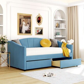 TOSWIN Twin Upholstered Daybed with 2 Drawers, Velvet Fabric, No Box Spring Needed