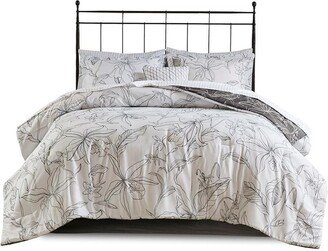 Gracie Mills Essentials Lilia 9 Piece Reversible Complete Bedding Set - Queen - White/ Charcoal - White/ charcoal