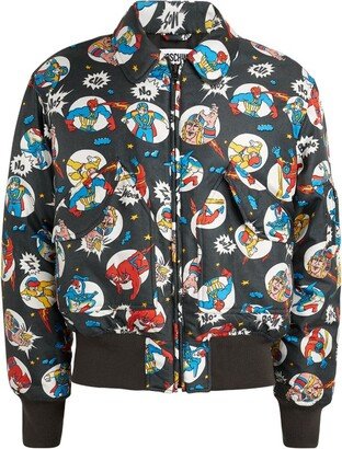 Silk Cartoon Print Bomber Jacket