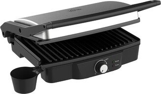 HOMCOM 4 Slice Panini Press Grill, Stainless Steel Sandwich Maker with Non-Stick Double Plates, Locking Lids and Drip Tray, Opens 180 Degrees