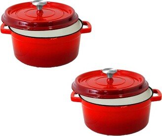 NCCIEC45 5 Quart Non Stick Porcelain Enameled Round Cast Iron Dutch Oven with Self Basting Lid and Handles, Red (2 Pack)