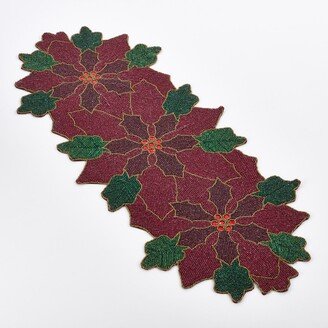 Saro Lifestyle Poinsettia Design Beaded Poinsettia Runner