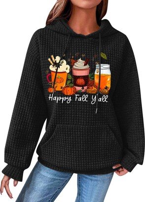 Generic Womens Long Sleeve Plus Size Oversized Thanksgiving Hooded Thankful Sweatshirts Loose Fit Lightweight Comfy Vacation Fall Winter Tops with Pockets black Medium