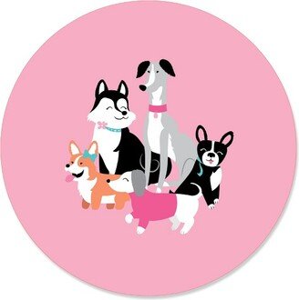 Big Dot of Happiness Pawty Like a Puppy Girl - Pink Dog Baby Shower or Birthday Party Circle Sticker Labels - 24 Count