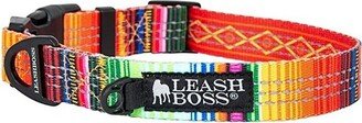 Leashboss Patterned Reflective Dog Collar - Orange Blanket, Large