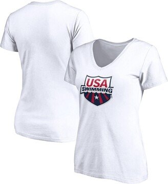 Women's Branded White Usa Swimming Core Primary Logo V-Neck T-shirt