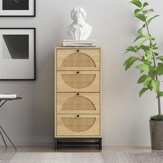 Natural Rattan Entryway Cabinet with 4 Drawers