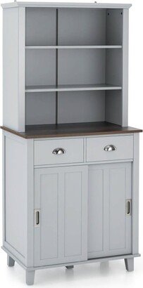 67 inches Freestanding Kitchen Pantry Cabinet with Sliding Doors - 30