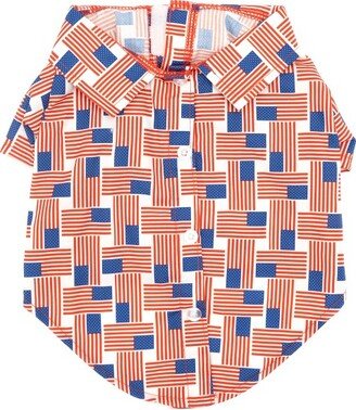 The Worthy Dog Patchwork Flag Button-Up-Look Pet Shirt - Red/White/Blue - XL