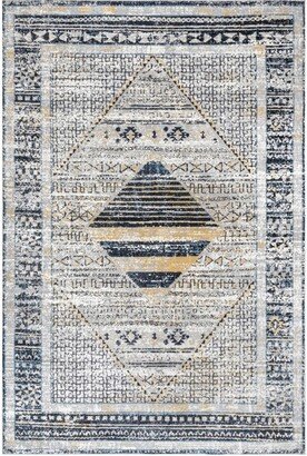 Sarai Machine Washable Distressed Diamond Area Rug - Grey 5x7