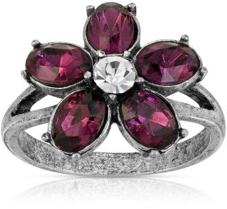 Pewter and Clear Crystal Floral Ring