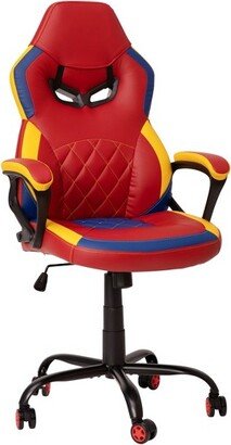 Emma and Oliver Faux Leather Ergonomic Designer Back Gamer Chair with Diamond Stitch, Lumbar Support & Padded Arms in Red, Blue & Yellow