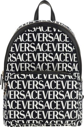 Allover Logo Printed Zipped Backpack-AB