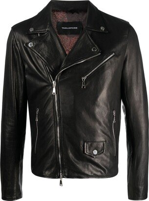 Notched Long-Sleeve Leather Jacket