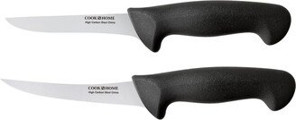 Boning Knife Set 6-inch, High Carbon Stainless Steel Flexible Curved and Straight Stiff Boning Kitchen Knives 2-Piece, Ergonomic Handle, B