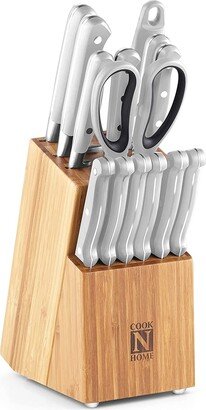 15-Piece Knife Set with Bamboo Storage Block, Stainless Steel, white