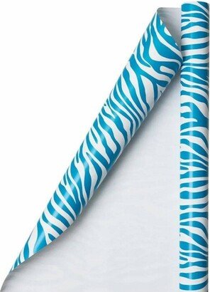 25 sqft JAM Paper & Envelope Zebra Print Gift Roll Wrap Blue