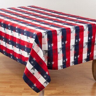 Saro Lifestyle Cotton Blend Tablecloth With Checkered And Stars Design, Multi,