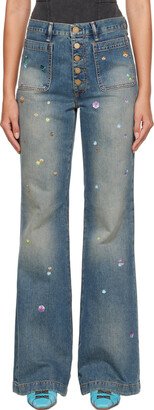 Blue Printed Jeans