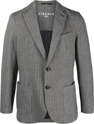 Herringbone Single-Breasted Blazer-AJ