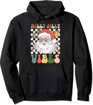 Abab Family Matching Merry Christmas Pajama Xmas Retro Groovy Holly And Jolly Vibes Peace Santa Xmas Lights Pullover Hoodie