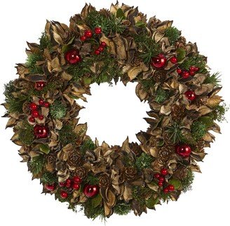 15in. Holiday Artificial Wreath with Pine Cones and Ornaments