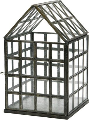 Storied Home Metal and Glass Greenhouse Terrarium, Zinc Finish