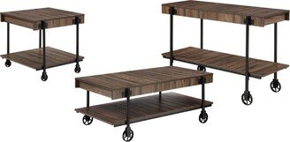 Luther 3 Piece Steel Industrial Coffee End Table Set