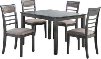 5 Piece Wooden Dining Table and Horizontal Slatted Back Chairs,Antique Gray