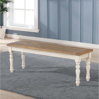 Roundhill Furniture The Gray Barn Far Darrig Antique White and Distressed Oak Wood Dining Bench